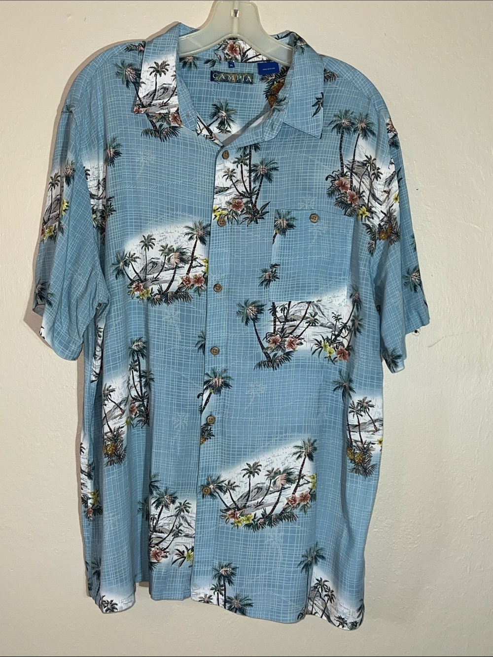 Campia Men’s Sky Blue Tropical Print Button-Down Shirt